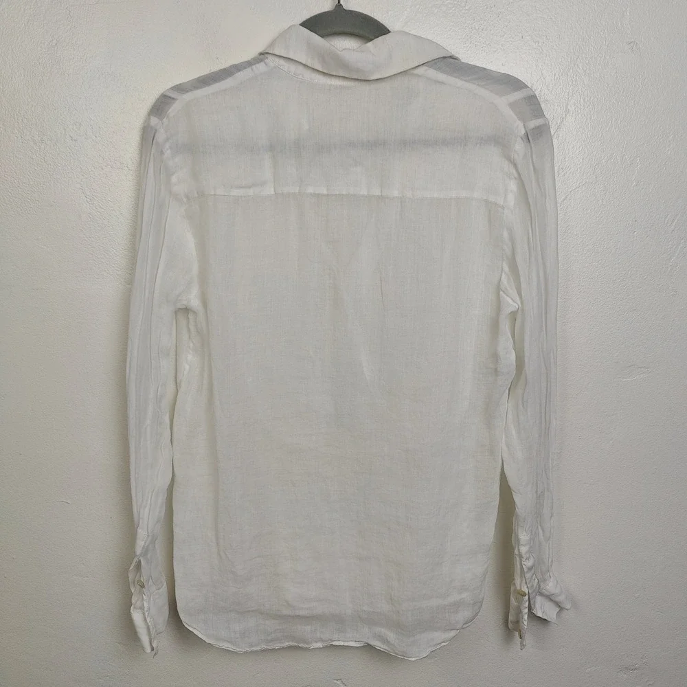 Michael Kors Women Top 2 White Surplice V-Neck Long Sleeve‎ Sheer Ramie Coastal